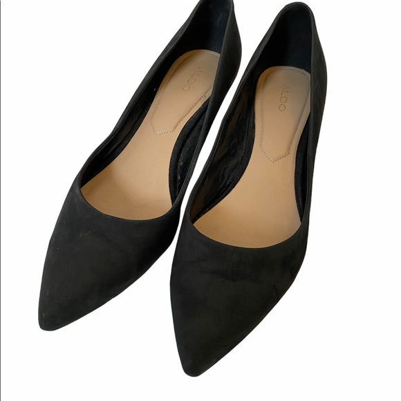 ALDO Black Faux Suede Pointed Toe Kitten Heel 9